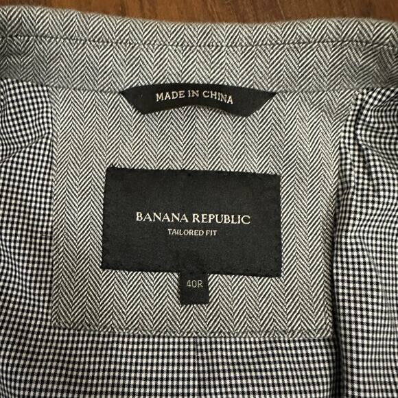 BANANA REPUBLIC Blazer Mens 40R Gray Herringbone Tailored Fit Preppy Business - Picture 8 of 12